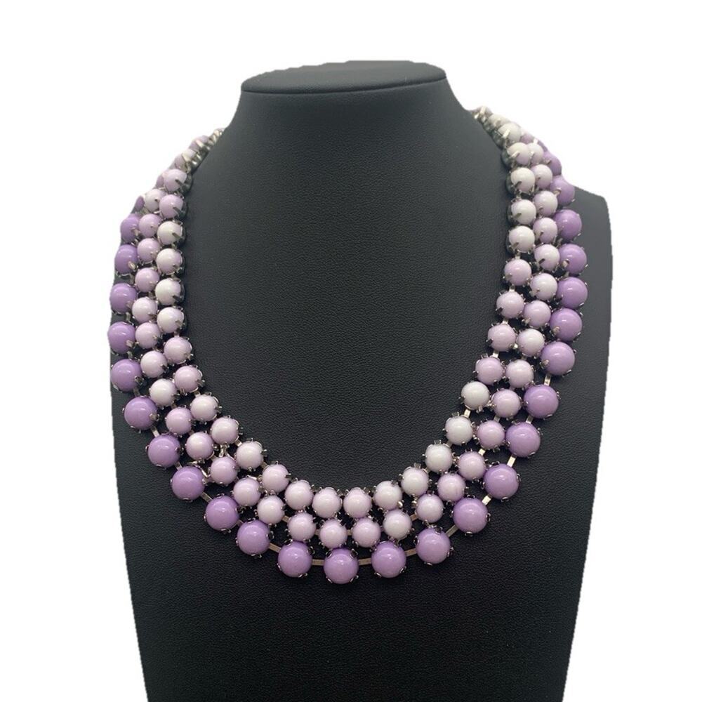 Lavender Purple Prong Set 3 Layer Choker Collar Necklace